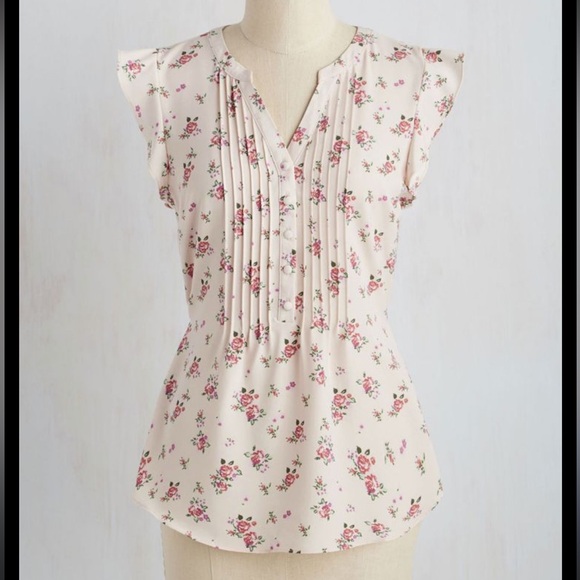 ModCloth Pink Floral Short Sleeve Pleated Blouse Small Western Boho Prairie Top - Picture 1 of 6